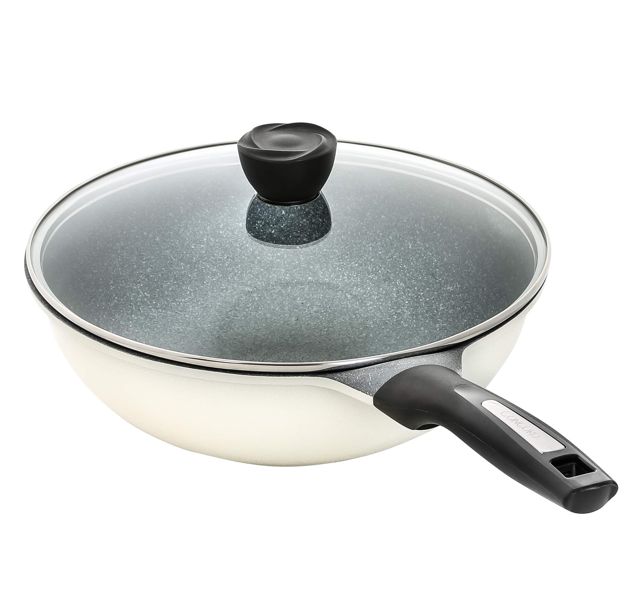 CONCORD Premium INOBLE 2.0 Coated Nonstick Wok & Deep Frying Pan Set - Ultra Durable Korean Cookware with Advanced Non-Stick Technology (Antique White) - Perfect for Stir-Frying, Deep Frying & Asian Cooking
