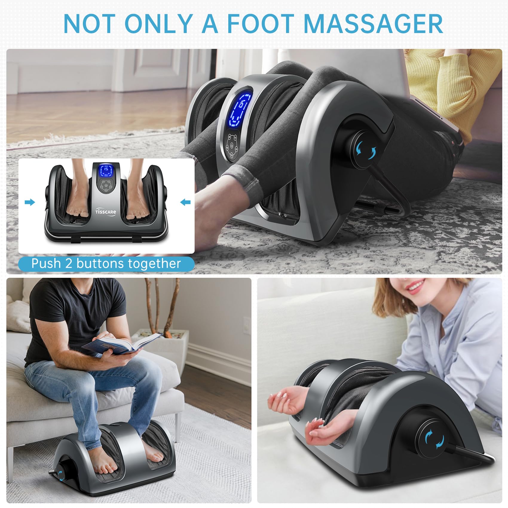 TISSCARE Shiatsu Foot Massager with Heat - Deep Kneading Massage Machine for Neuropathy, Plantar Fasciitis Pain Relief - Therapeutic Leg, Calf & Ankle Massager with Heating - Perfect Gift for Men & Women - Ideal for Home Relaxation & Foot Care Therapy
