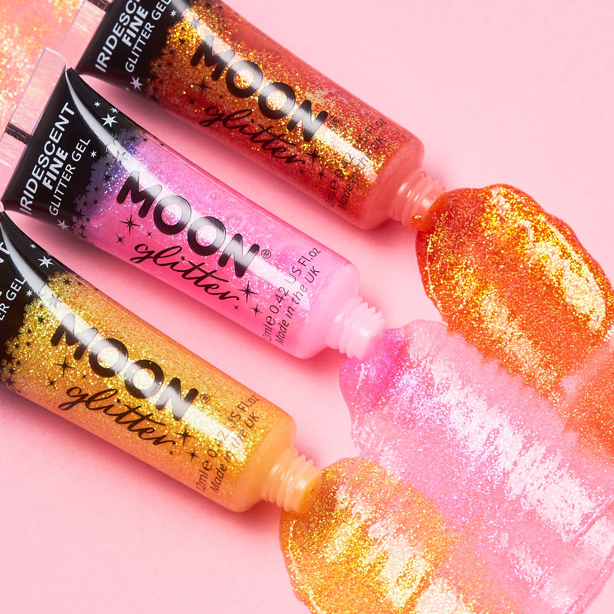 Iridescent Fine Face & Body Glitter Gel by Moon Glitter - 6 Color Set (12ml) | Cosmetic Festival Glitter for Face, Body, Hair & Nails | Perfect for Parties, Halloween, Raves & Festivals