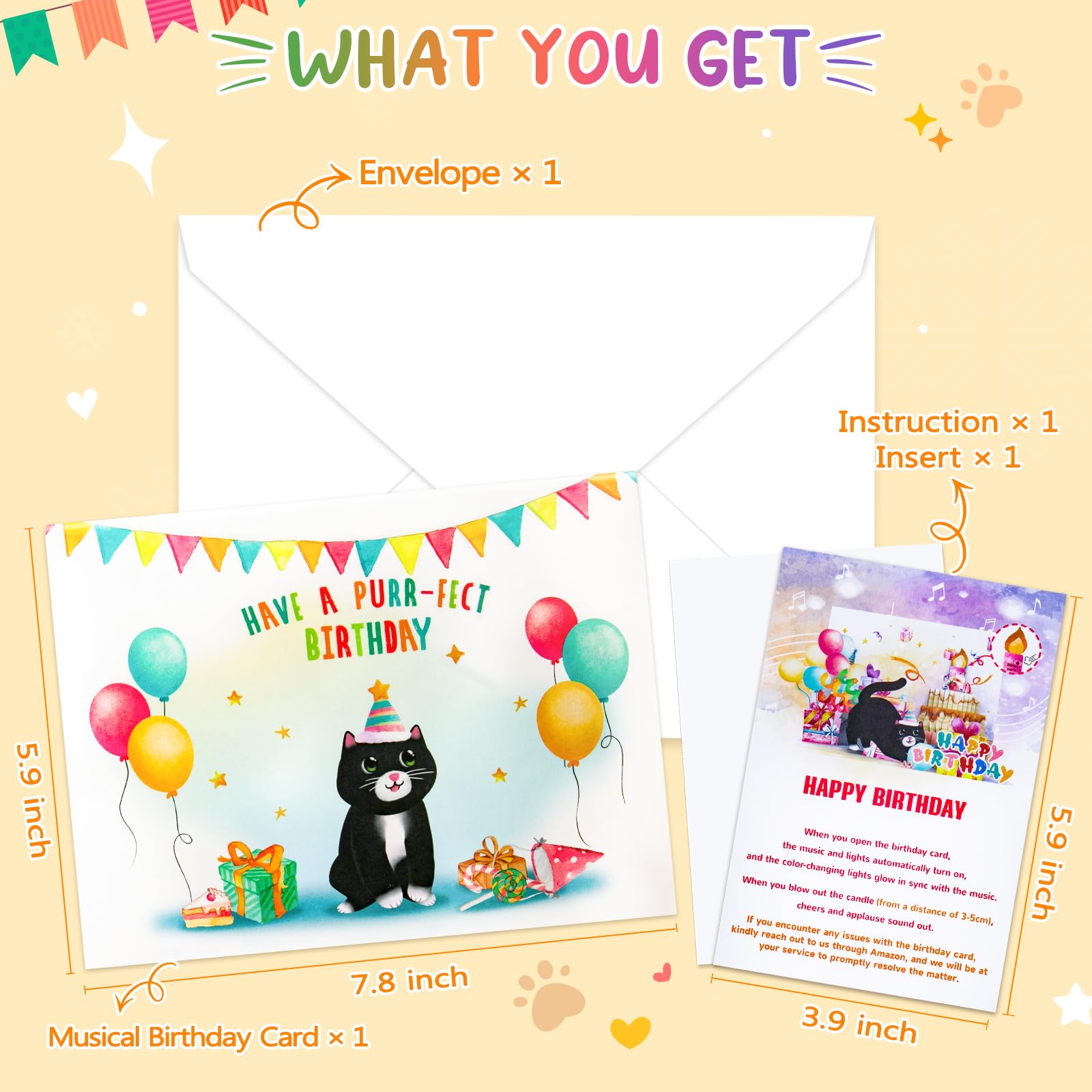 Funny Pop Up Birthday Card with Music, Lights & Blowable Candle - Cute Cat Design for Women, Men, Cat Lovers, Mom or Dad - Perfect Birthday Gift for Cat Lovers & Special Occasions