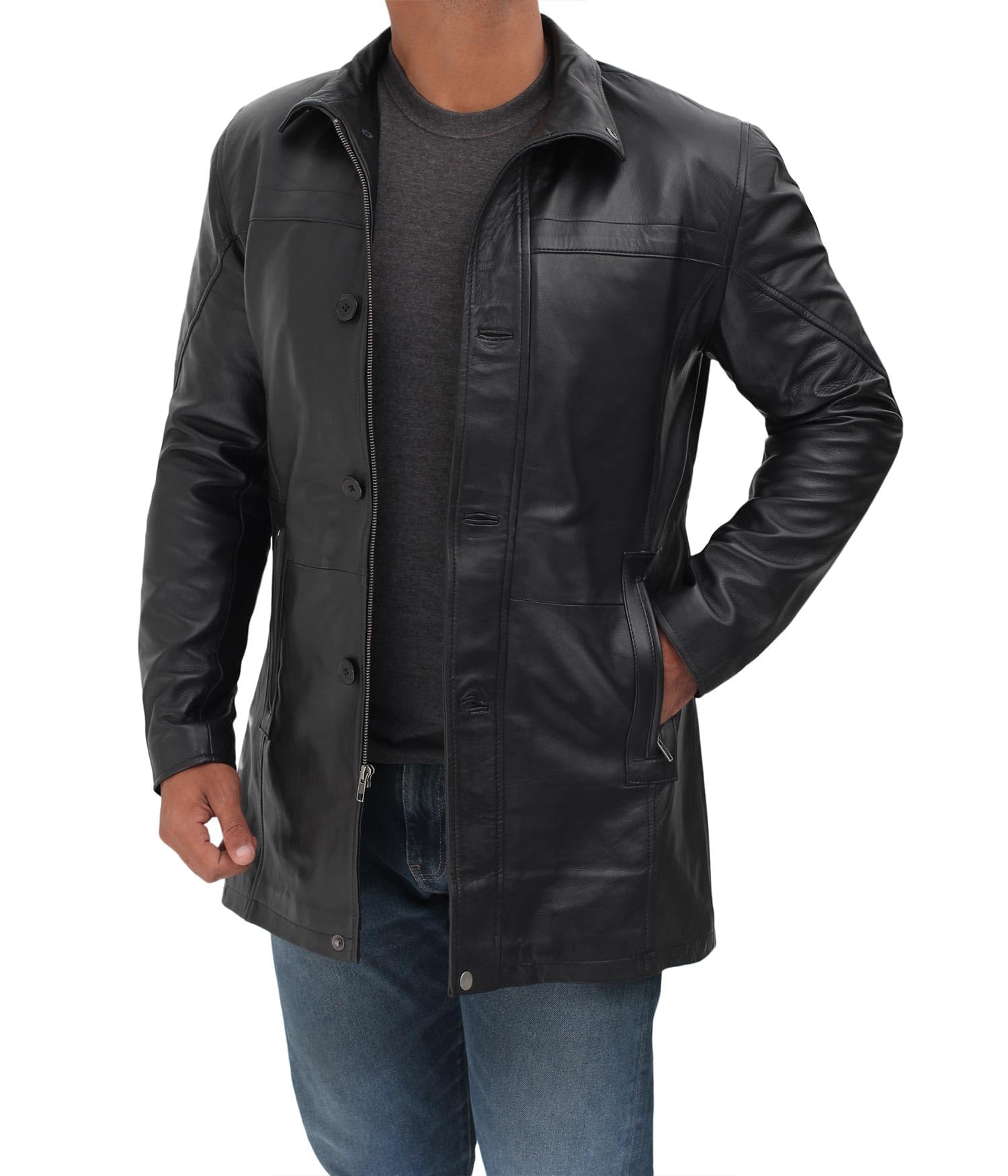 Blingsoul Genuine Leather Car Coat for Men - Black & Brown Real Leather Jacket | Stylish Outerwear for Driving, Motorcycle Riding & Casual Wear