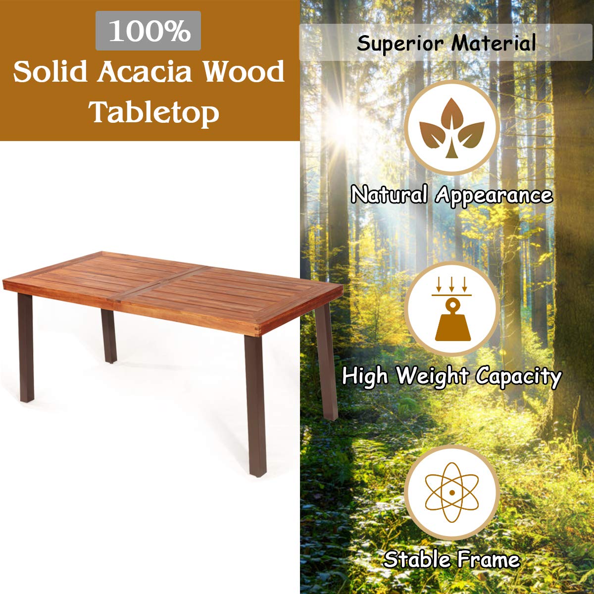 **Giantex Outdoor Patio Dining Table with Umbrella Hole - Acacia Wood Rectangular Picnic Table for Backyard, Garden, Lawn, Farmhouse - Rustic Brown Metal Legs - Perfect for BBQs, Parties & Outdoor Dining**