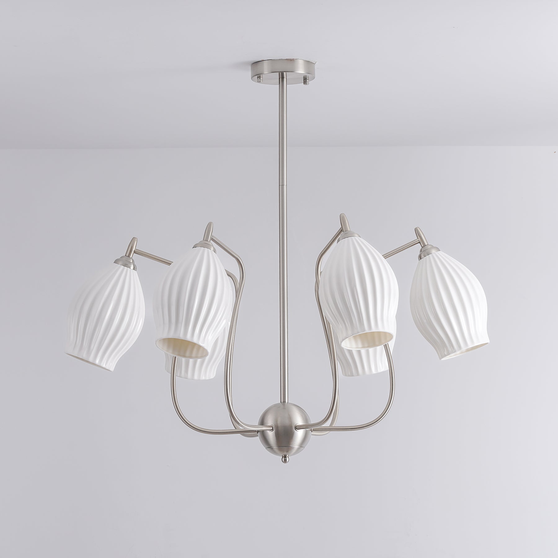 Elegant Ceramic Ribbed Chandelier - Modern Farmhouse Lighting Fixture for Dining Room, Living Room & Bedroom Ceiling Decor