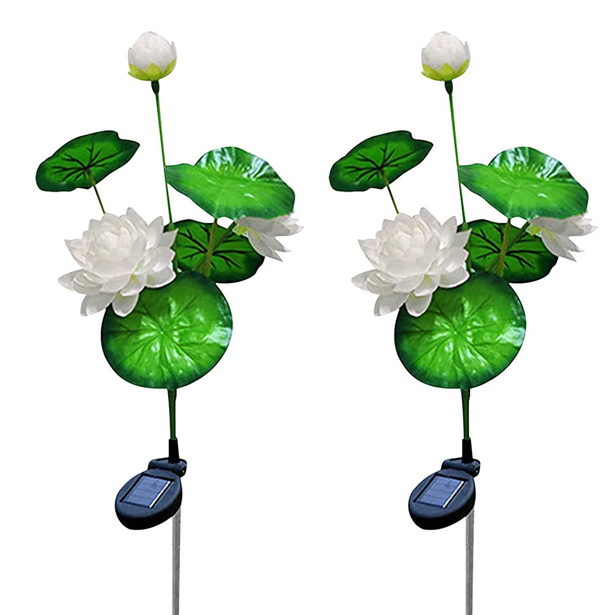 Solar Powered Lotus Flower Garden Lights - 2 Pack Waterproof Outdoor Solar Stake Lights for Yard, Patio, Lawn & Pathway Decoration | Landscape Lighting for Evening Ambience & Garden Parties (White)