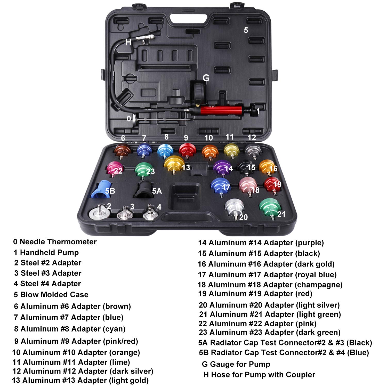 25pcs Cooling System Radiator Cap Pressure Tester Kit - Professional Automotive Diagnostic Tool for Car, Truck & SUV Engine Maintenance (Ideal for Mechanics & DIY Enthusiasts)