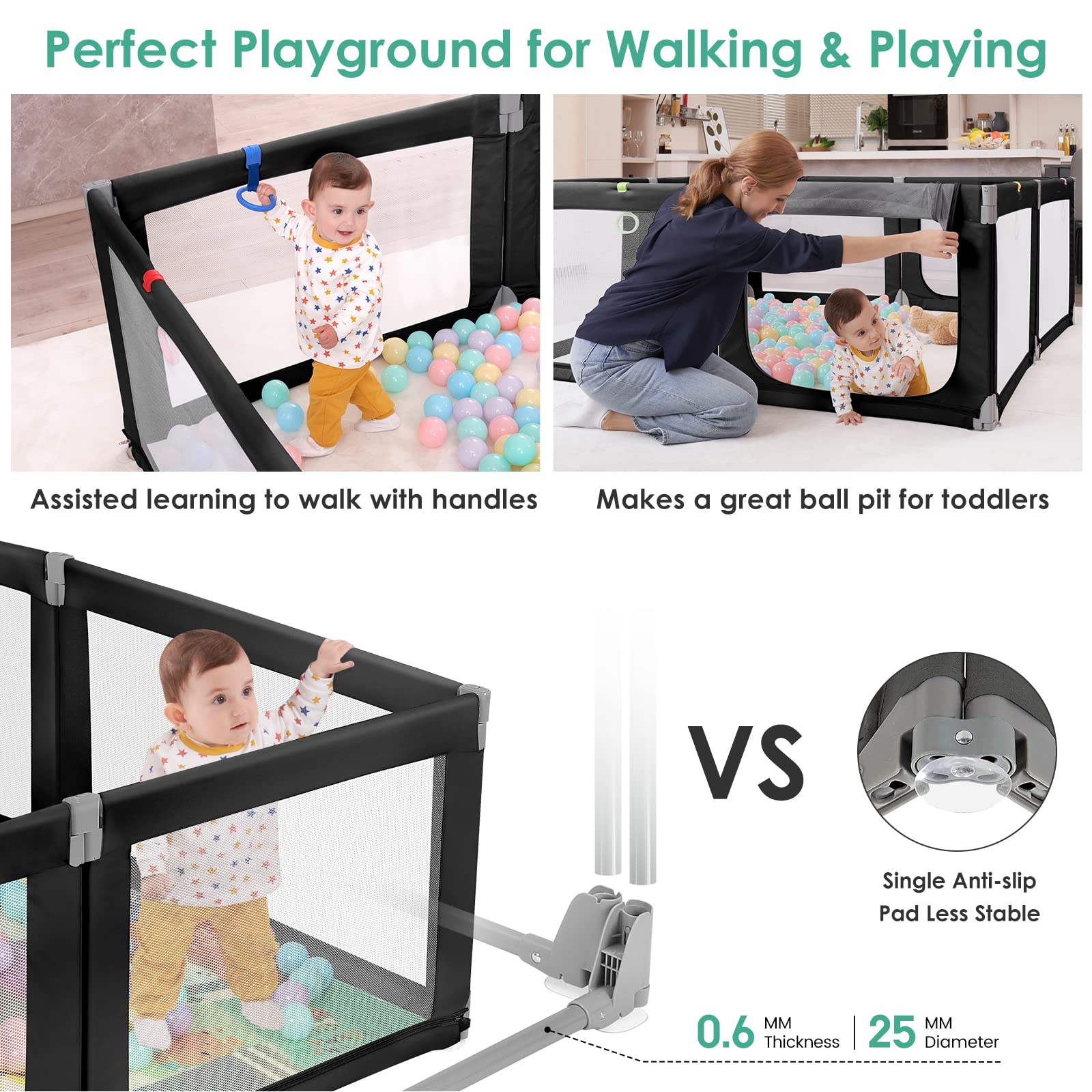 Foldable Baby Playpen for Toddlers & Infants - Adjustable Size, Safe Gate, Indoor & Outdoor Use - Large 71