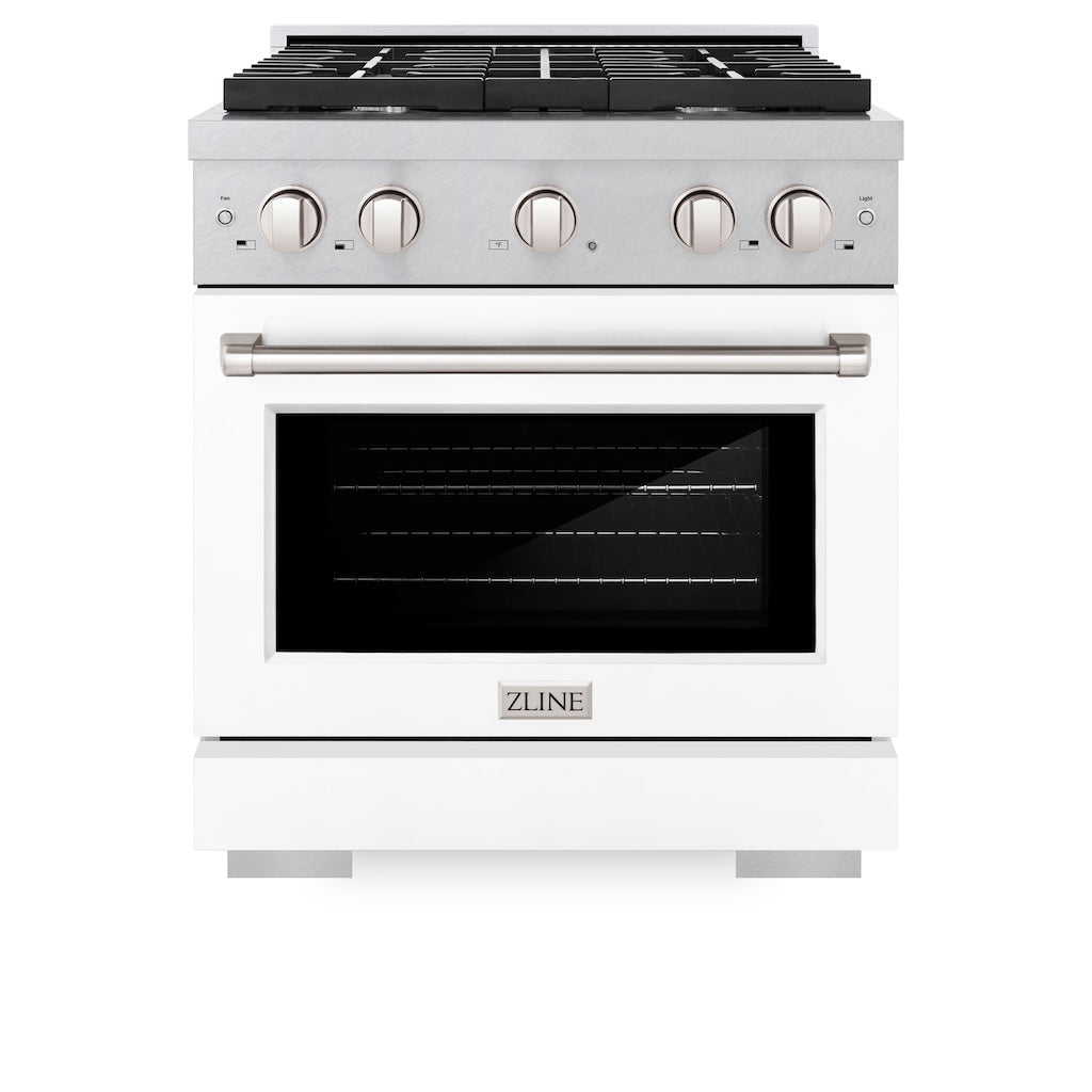 ZLINE 30 Inch 4.2 Cu. Ft. Paramount Gas Range with 4 Burner Cooktop & Convection Gas Oven - Satin Stainless Steel with White Matte Door (SGRS WM 30) | Perfect for Modern Kitchens, Home Chefs & Professional Cooking