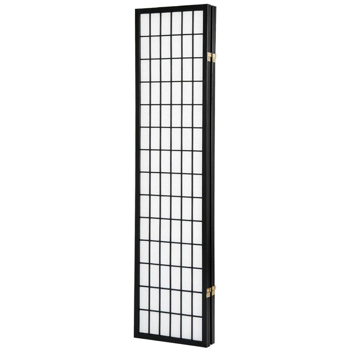 4-Panel Wooden Room Divider Folding Privacy Screen - Black Freestanding Partition for Bedroom, Living Room & Office - Space Separator with Bonus Ebook Guide for Home Decor