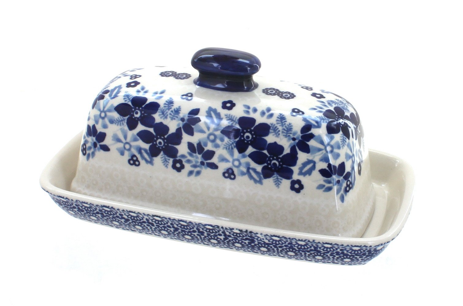 Blue Rose Polish Pottery Elizabeth Butter Dish - Handmade Ceramic Butter Keeper with Lid - Perfect for Breakfast, Brunch & Tea Time