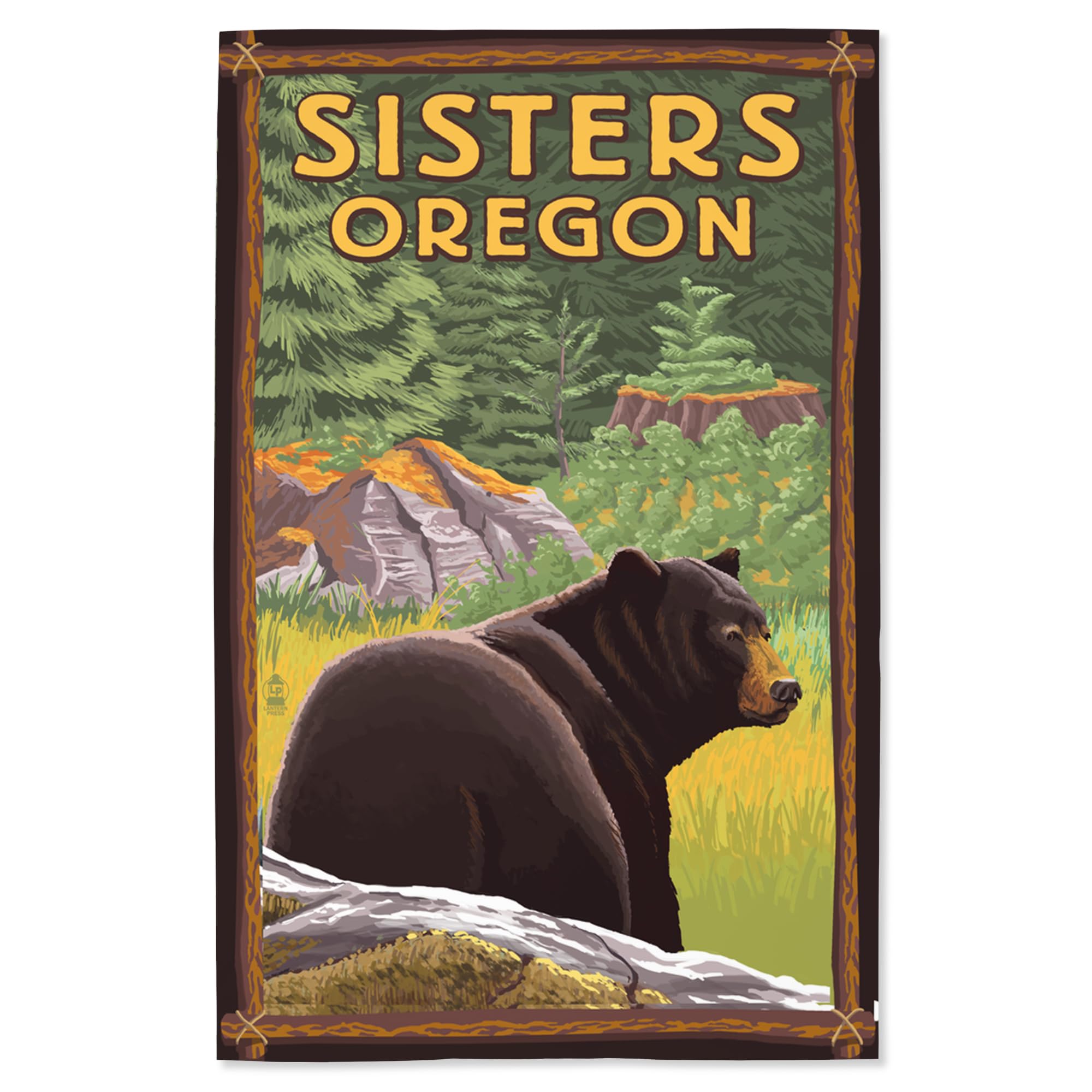 Lantern Press 16x24 Inch Giclee Art Print - Sisters Oregon Bear in Forest Wall Decor - Perfect for Living Room, Bedroom & Office Artwork