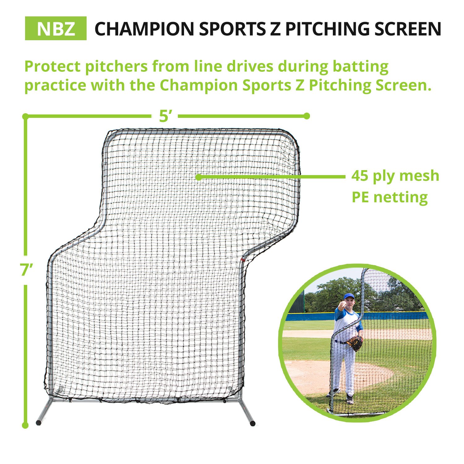 Champion Sports Z Baseball Pitching Screen - Professional Training Net for Baseball & Softball Practice | Portable Backstop for Pitching, Batting & Fielding Drills | Perfect for Backyard, Field & Team Training