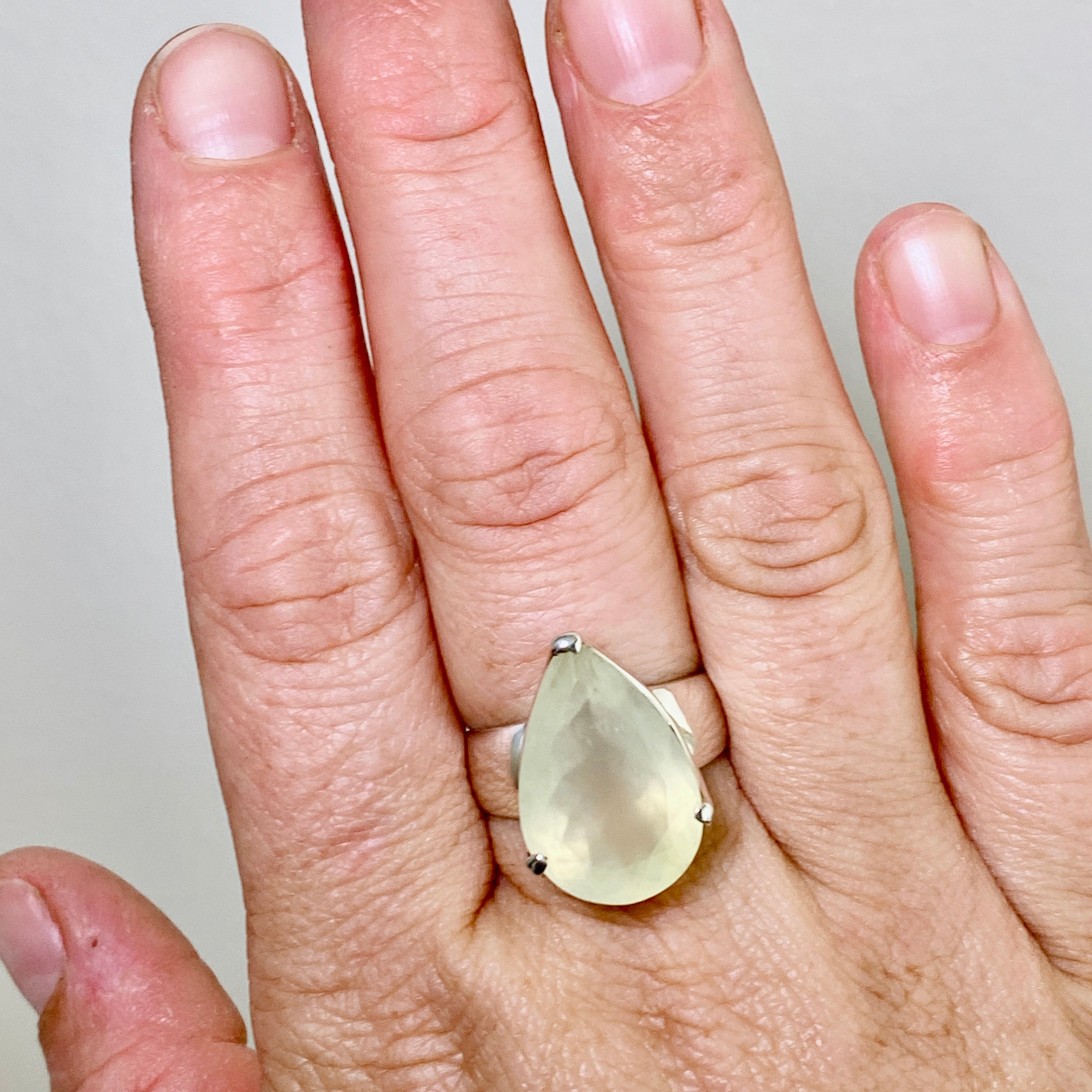 Prehnite Teardrop Faceted Ring Size 8.5 - Dainty Green Gemstone Jewelry for Women - Perfect for Weddings, Parties & Everyday Elegance