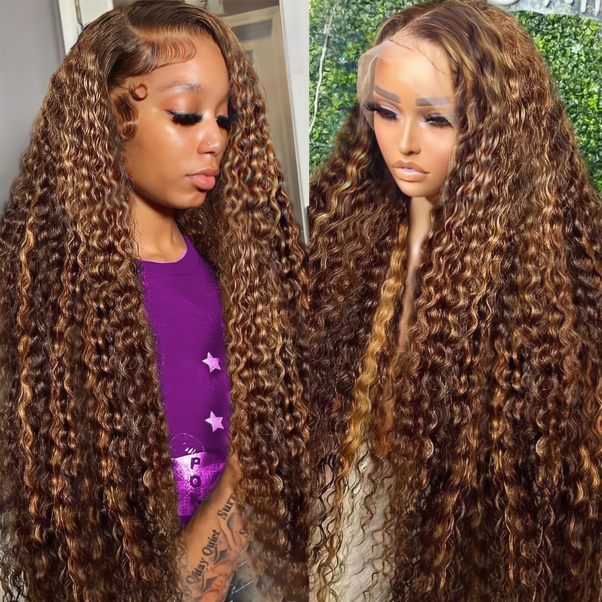 13x6 Highlight Deep Wave Lace Front Wigs Human Hair 210% Density Deep Curly Human Hair Wig Pre Plucked 28inch P4/27 Ombre HD Lace Frontal Wigs for Women - Perfect for Daily Wear, Parties, Cosplay & Special Occasions