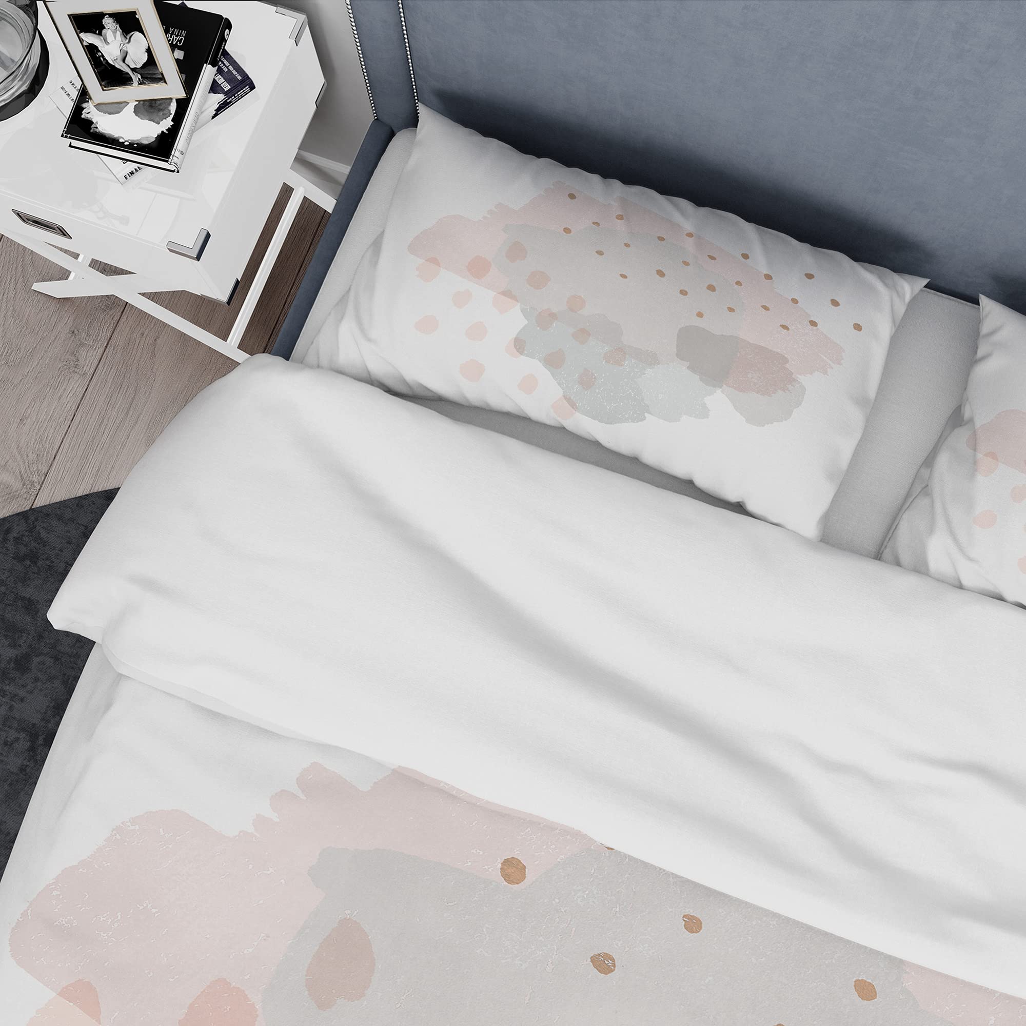 Minimal Blush Shabby Chic Duvet Cover Set - King Size Grey Abstract Bedding for All Seasons