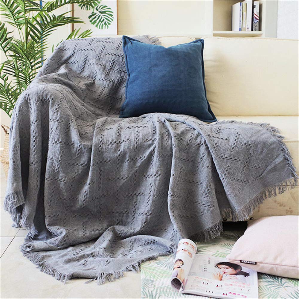 Boho Blanket - Gray Checkered Sofa Cover, 230x340cm Soft Fabric Dust Protector for Couch, Sofa, Loveseat - Perfect for Living Room, Bedroom, and Outdoor Use