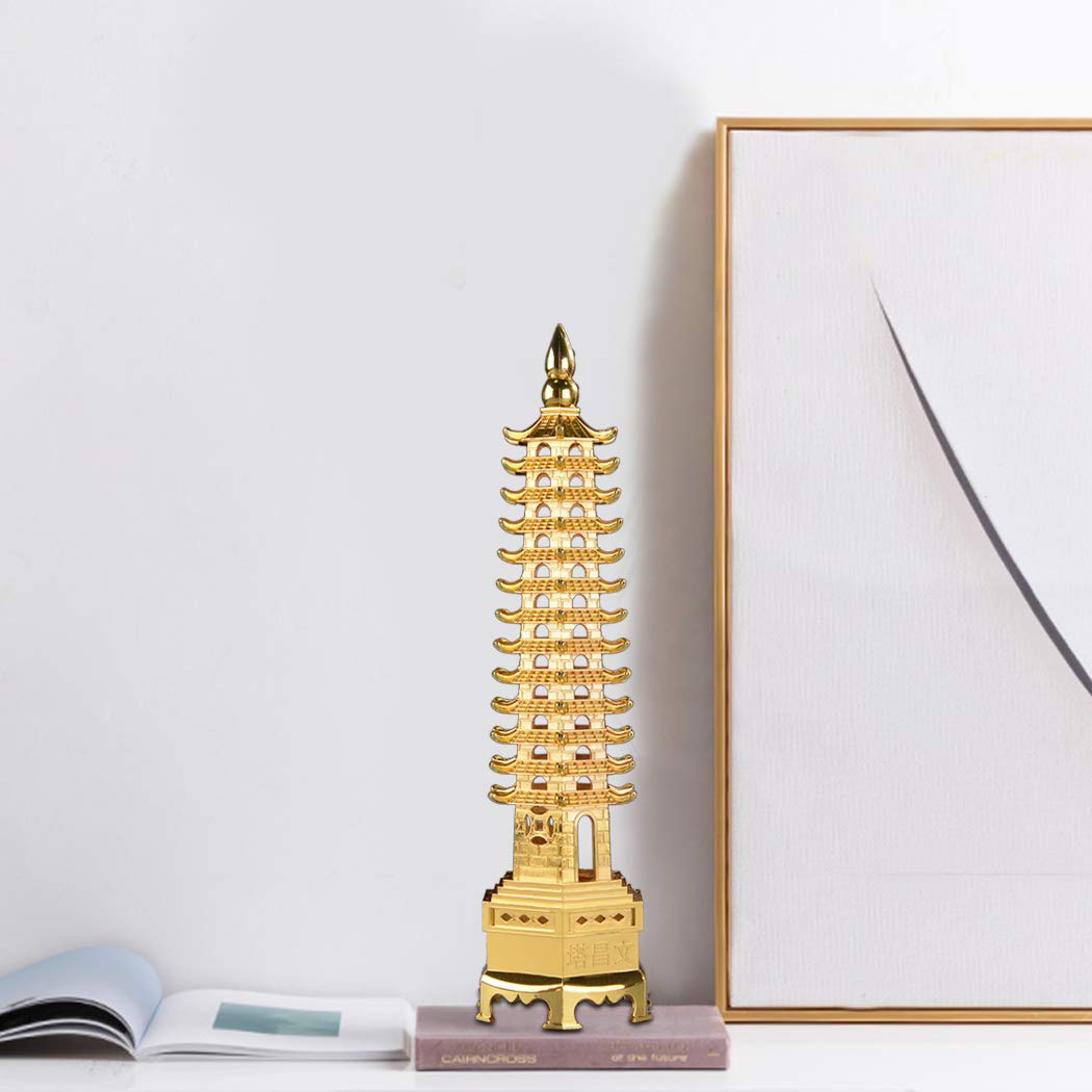 BRABUD 10.2 Inch Golden Feng Shui 13-Level Pagoda Wenchang Tower Statue - Business Success & Career Luck Desk Decor, Office Feng Shui Collectible for Wealth & Protection (ZD114) | Perfect for Home Office, Study Room & Gift Giving