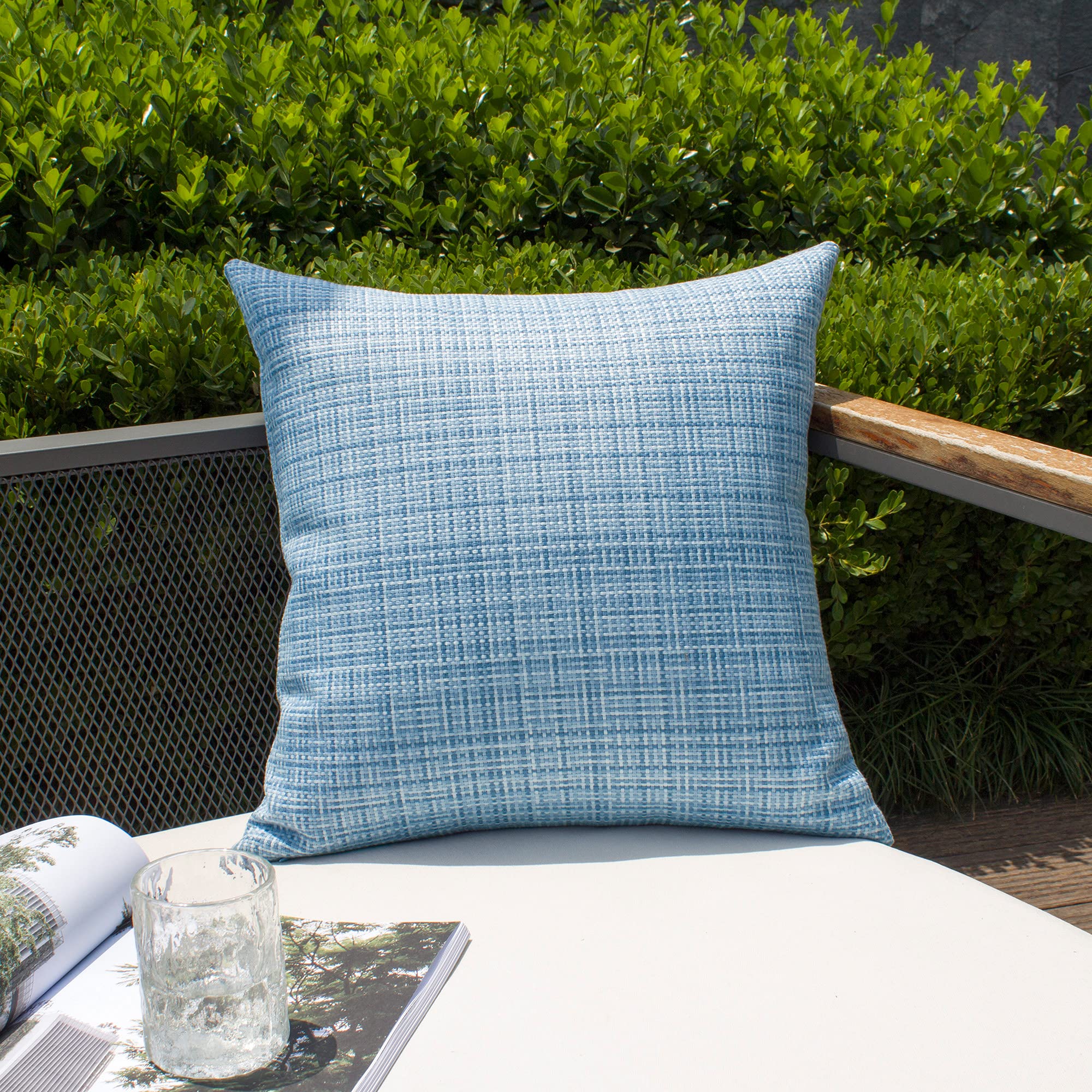 Kevin Textile 2-Pack Waterproof Outdoor Decorative Pillow Covers - 20x20 Inch Stripe Square Cushion Cases for Patio, Couch, Bench - Light Blue - Weatherproof & UV Resistant for Garden, Poolside, and Porch Use