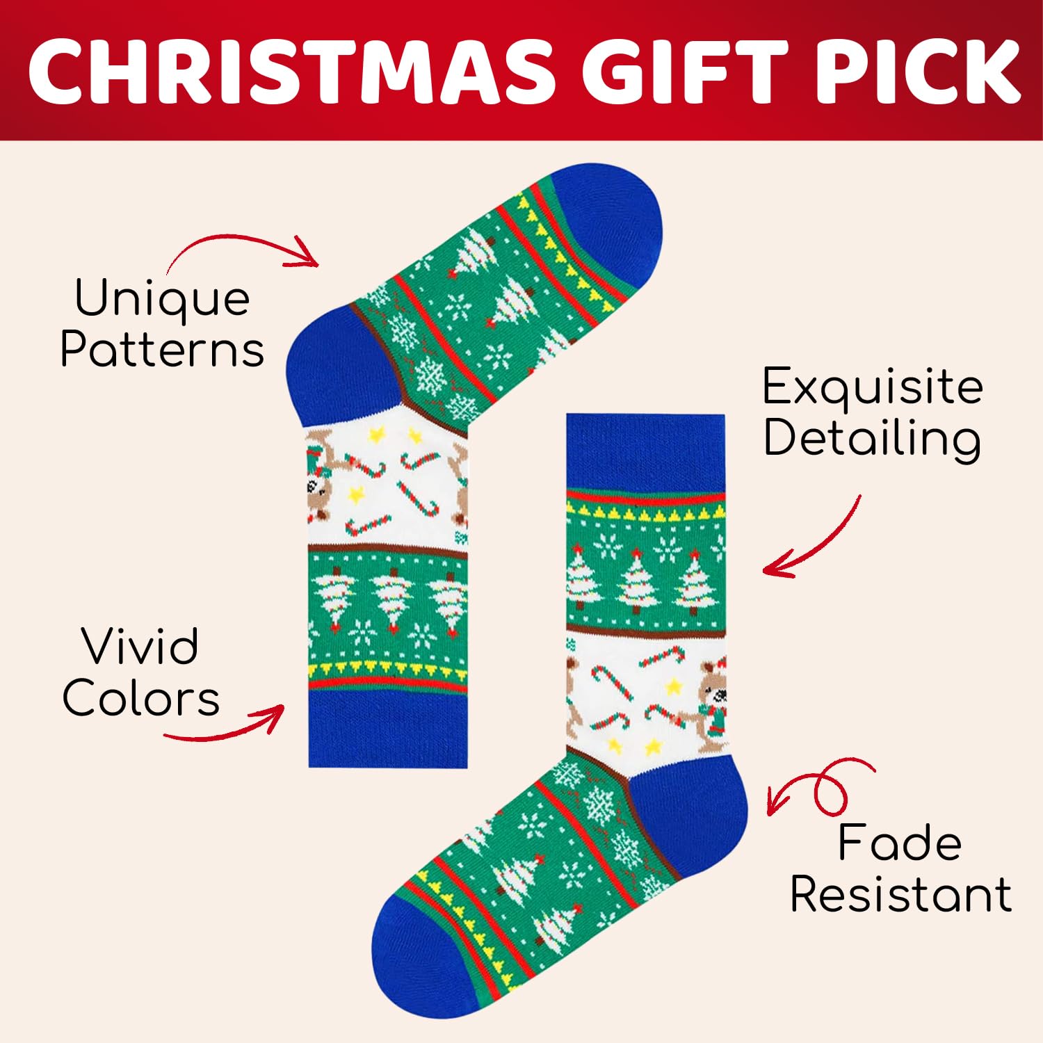 HappyPop Christmas Stocking Socks for Kids & Adults - 4 Pack Holiday Novelty Socks for Women, Men, Boys & Girls | Perfect for Xmas Gifts, Stocking Stuffers & Winter Party Favors