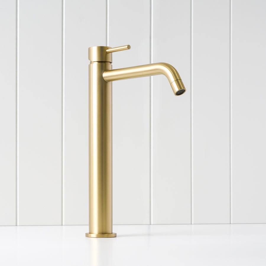 Sydney Tall Basin Mixer in Brushed Brass - Modern Bathroom Faucet for Vanity Sink, Perfect for Home and Hotel Renovations