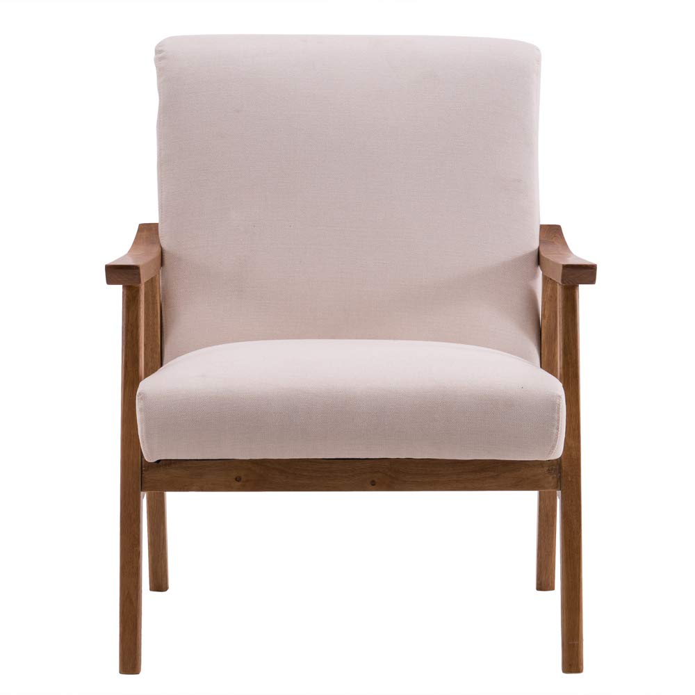 Farmhouse Upholstered Accent Chair with Solid Wood Frame - 330 lbs Weight Capacity, Beige Lounge Chair for Living Room, Bedroom & Home Office - Perfect for Reading, Relaxing & Home Decor