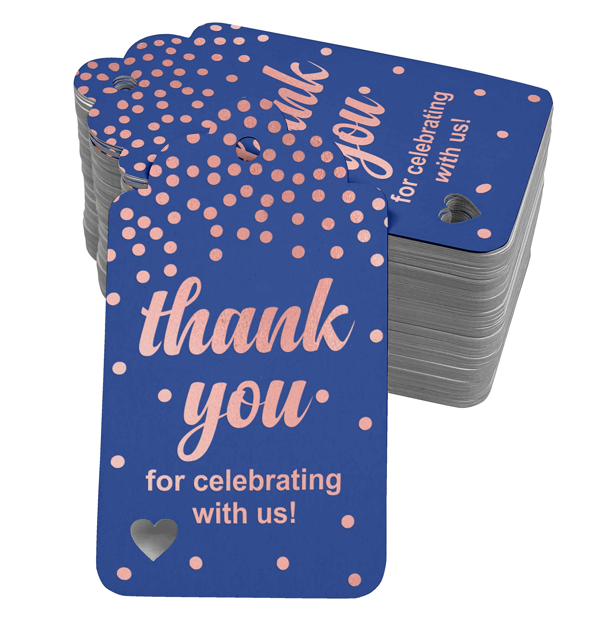 100 Pack Rose Gold Foil Hang Tags - Elegant Thank You Gift Tags for Bridal Showers, Baby Showers, Weddings, Birthdays & Retirement Parties - Perfect for DIY Crafts, Party Favors & Event Decorations