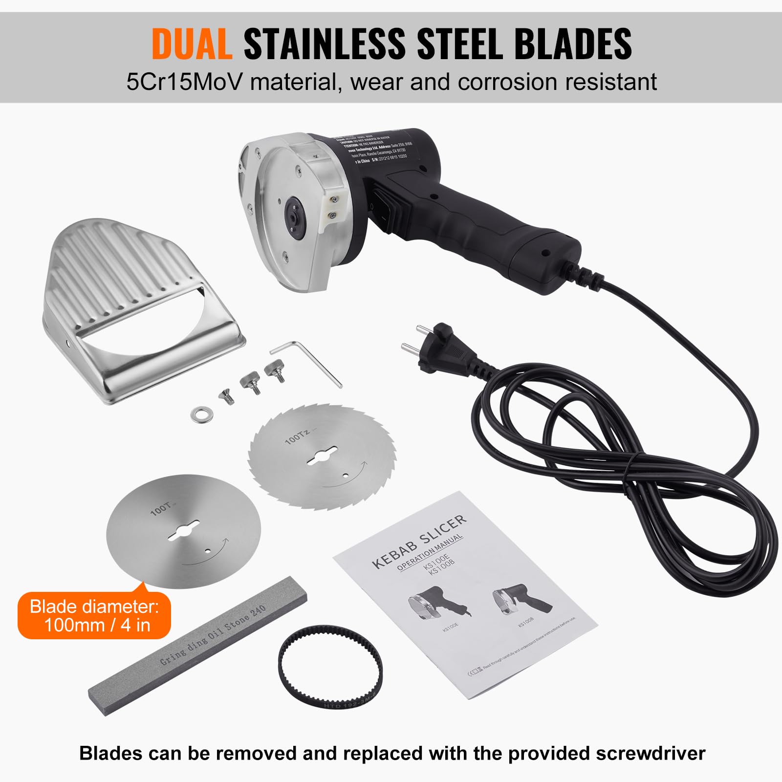 VEVOR 80W Electric Shawarma Knife - Professional Turkish Kebab Slicer with 2 Stainless Steel Blades | Commercial Doner Kebab Meat Cutter | 4
