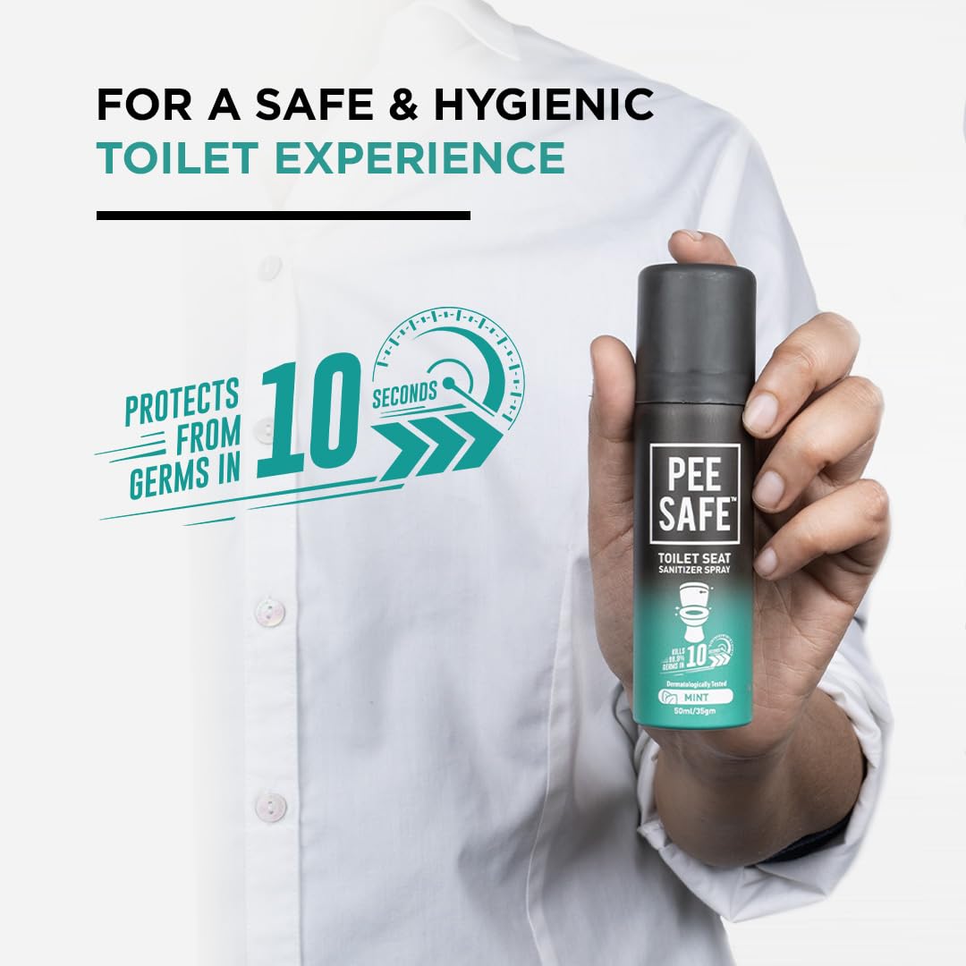 Pee Safe Toilet Seat Sanitizer Spray 50ml Mint - Kills 99.9% Germs, Prevents UTI & Infections | Travel-Friendly Sanitizing Spray for Public Toilets | Odor Eliminator & Disinfectant | Ideal for Travel, Gym, Office & Public Restrooms