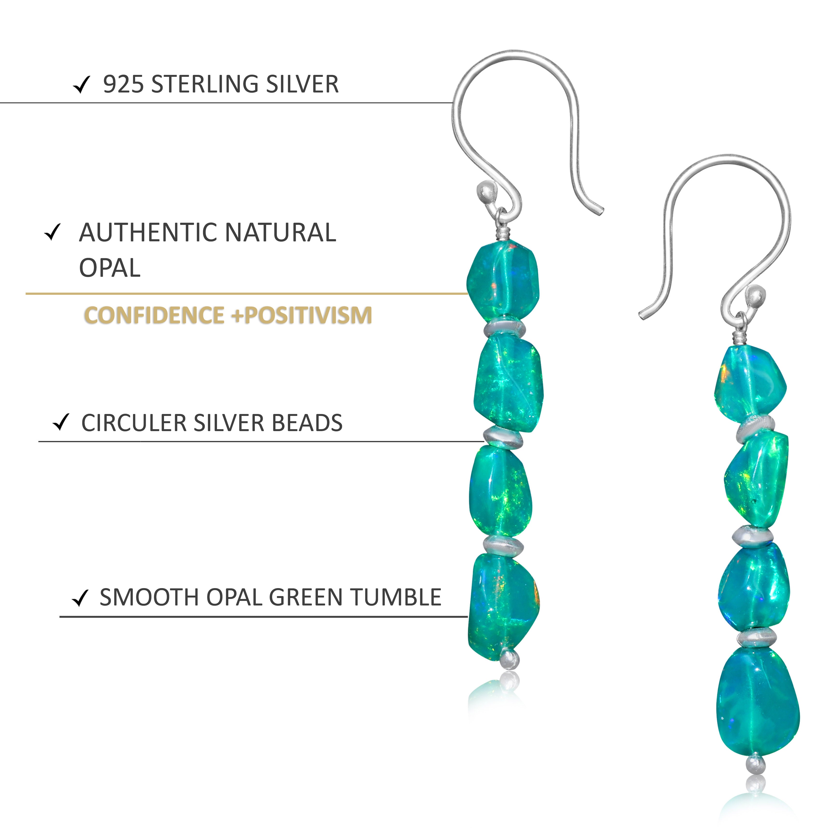 Natural Green Opal Tumbled Bead Linear Dangle Earrings - Handmade Boho Chic Jewelry for Women, Gift for Her | Perfect for Parties, Weddings & Everyday Wear