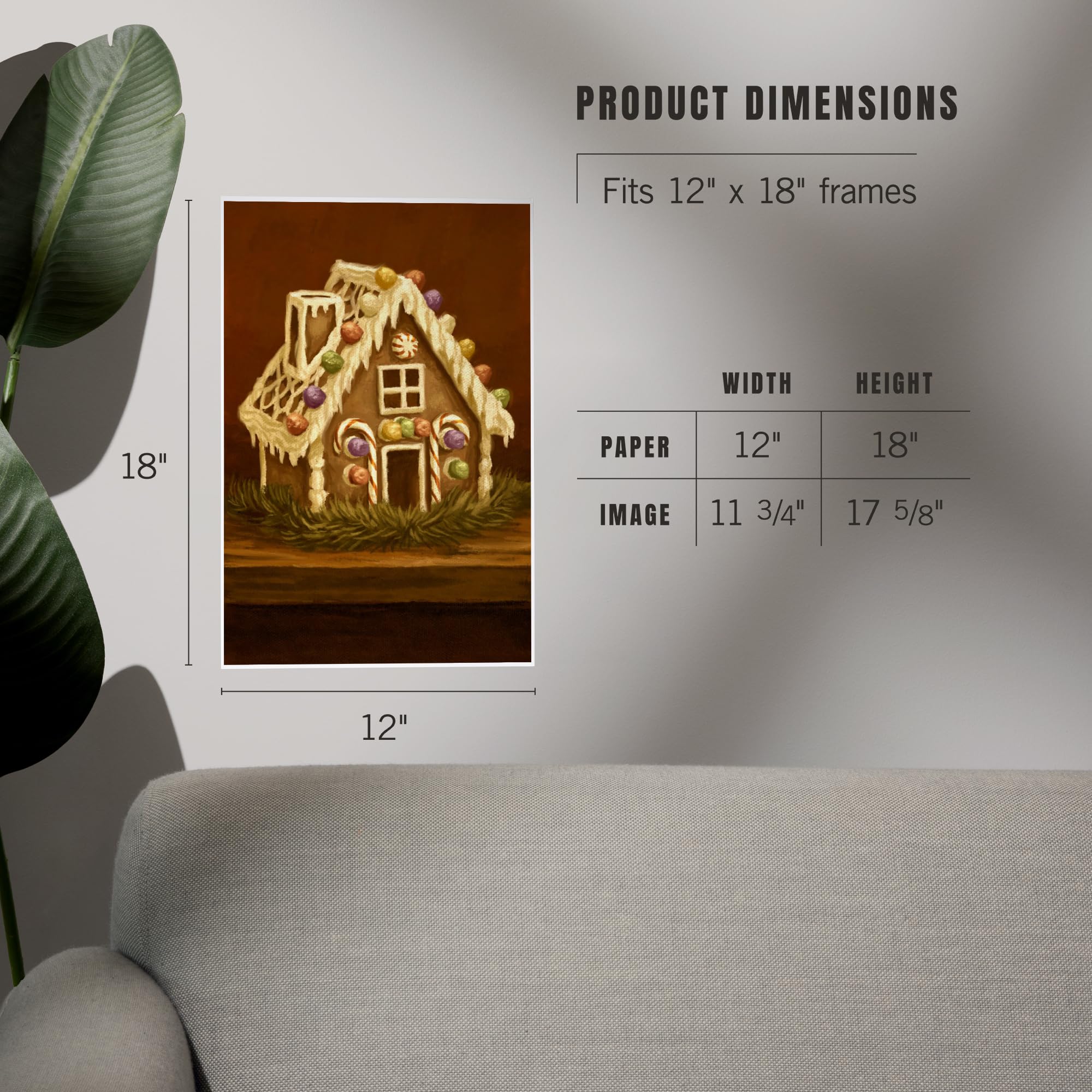 Lantern Press 12x18 Inch Gingerbread House Christmas Art Print - Oil Painting Wall Decor for Holiday Home, Office & Gift Giving
