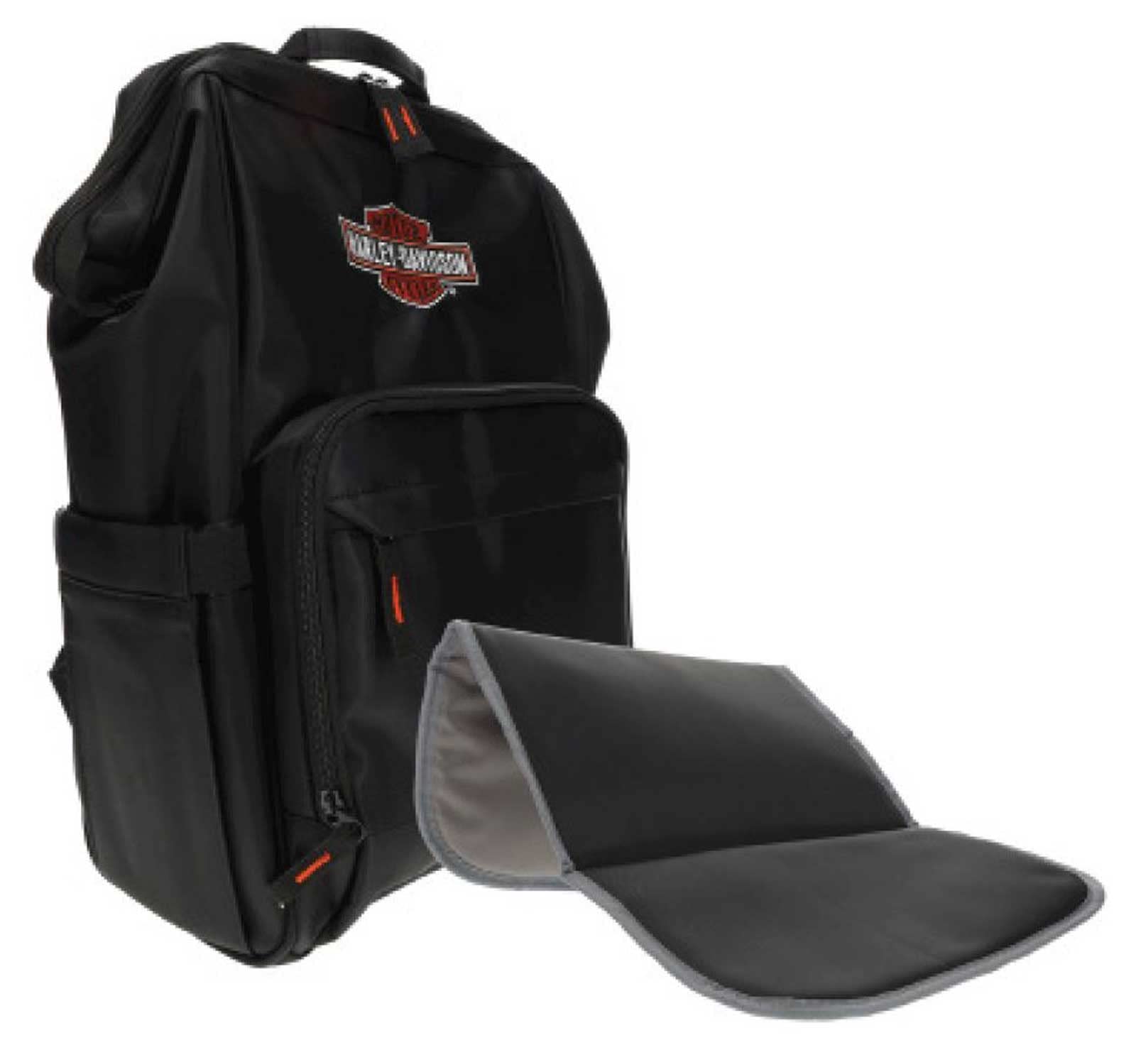 Harley-Davidson Embroidered Bar & Shield Diaper Backpack - Black Canvas Diaper Bag for Men & Women, Perfect for Baby Care, Travel & Outdoor Adventures