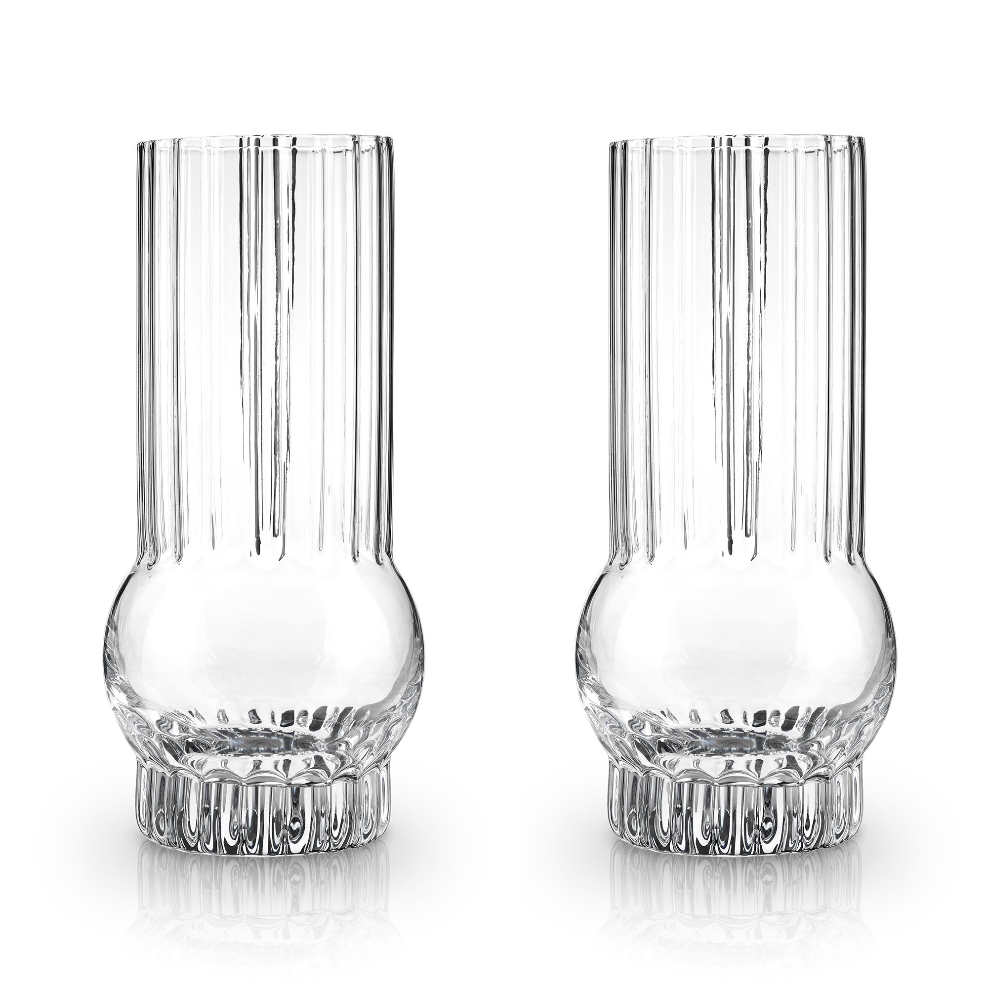 Art Deco Crystal Highball Glasses Set of 2 - Elegant Vintage Cocktail Glasses for Whiskey, Gin & Tonic - Perfect for Home Bar, Parties & Gifts