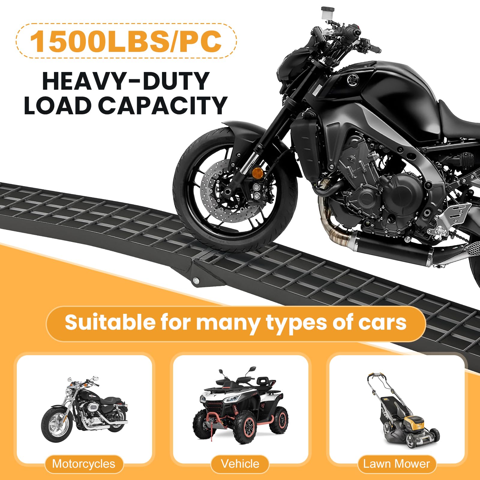 Gardhom 2PCS 7.5' Heavy Duty Aluminum Folding Ramps - 3000lbs Capacity Loading Ramps with Handle for ATV, UTV, Pickup Trucks, Motorcycles, Dirt Bikes, Lawn Mowers & Snow Blowers | Perfect for Garage, Warehouse & Off-Road Loading