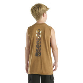 Carhartt Youth Boys Sleeveless Graphic Logo T-Shirt - Brown Heather Cotton Tee for Summer Sports & Outdoor Activities