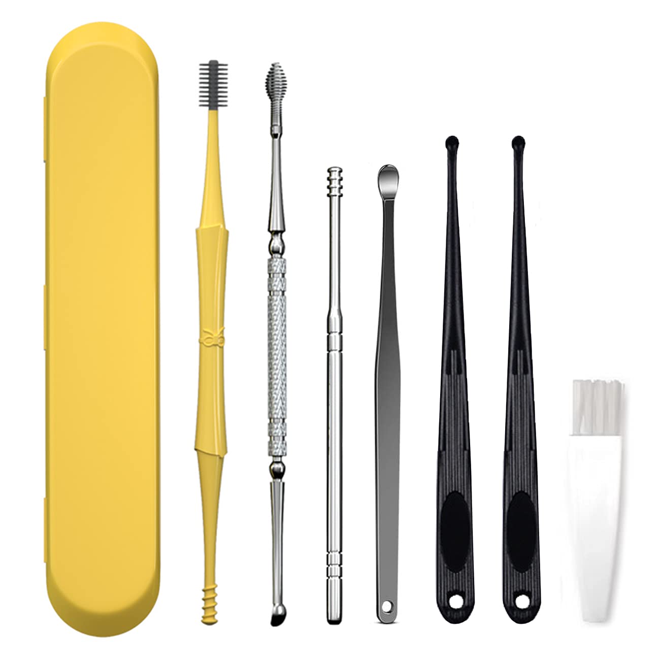 Ear Wax Removal Kit for Adults & Kids - 7PCS Ear Cleaning Tools with Brush & Storage Box - Safe Earwax Cleaner for Home & Travel Use - Yellow