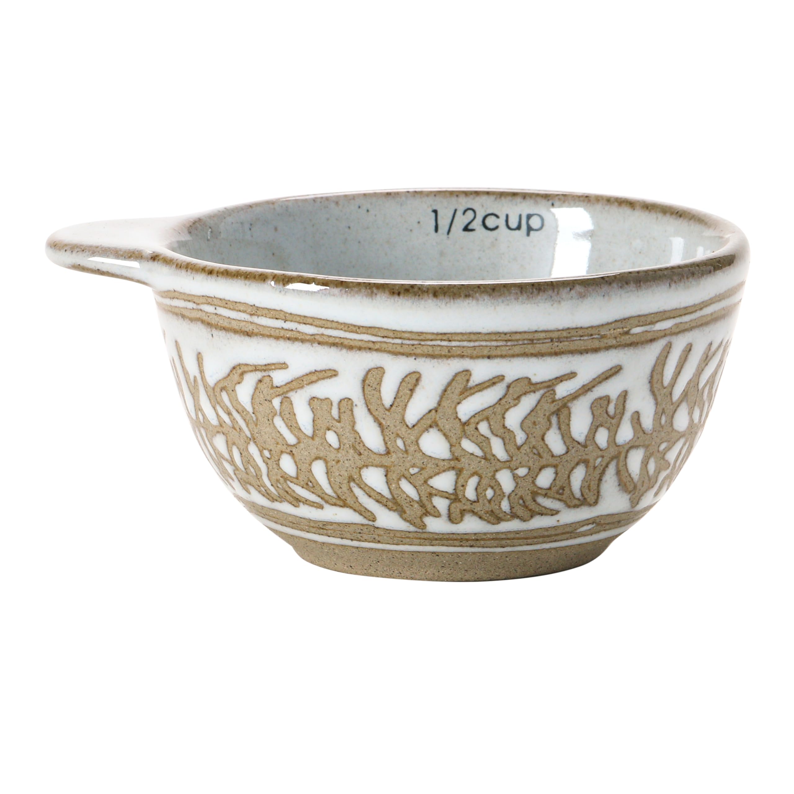 Creative Co-Op White Stoneware Measuring Cups Set of 4 with Wax Relief Pattern - 4.75