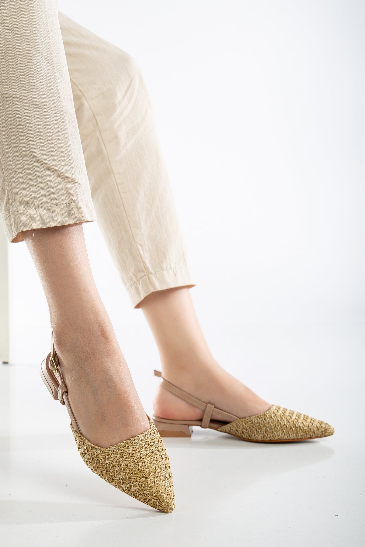 Riley Beige Woven Slingback Flats - Comfortable Women's Casual Shoes for Spring & Summer | Perfect for Office, Date Night & Outdoor Activities