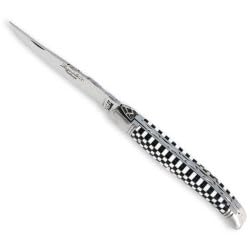 Laguiole Masonic Knife with Black and White Checkered Handle - Premium French Pocket Knife for Camping, Hiking & Outdoor Adventures