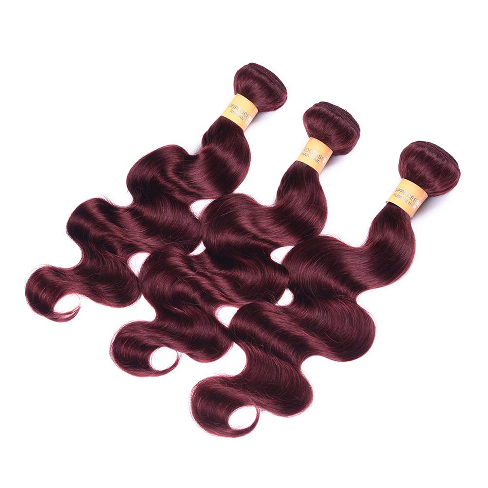 WOME 99J Burgundy Red Brazilian Virgin Human Hair Bundles - 8A Grade Body Wave Hair Extensions (14