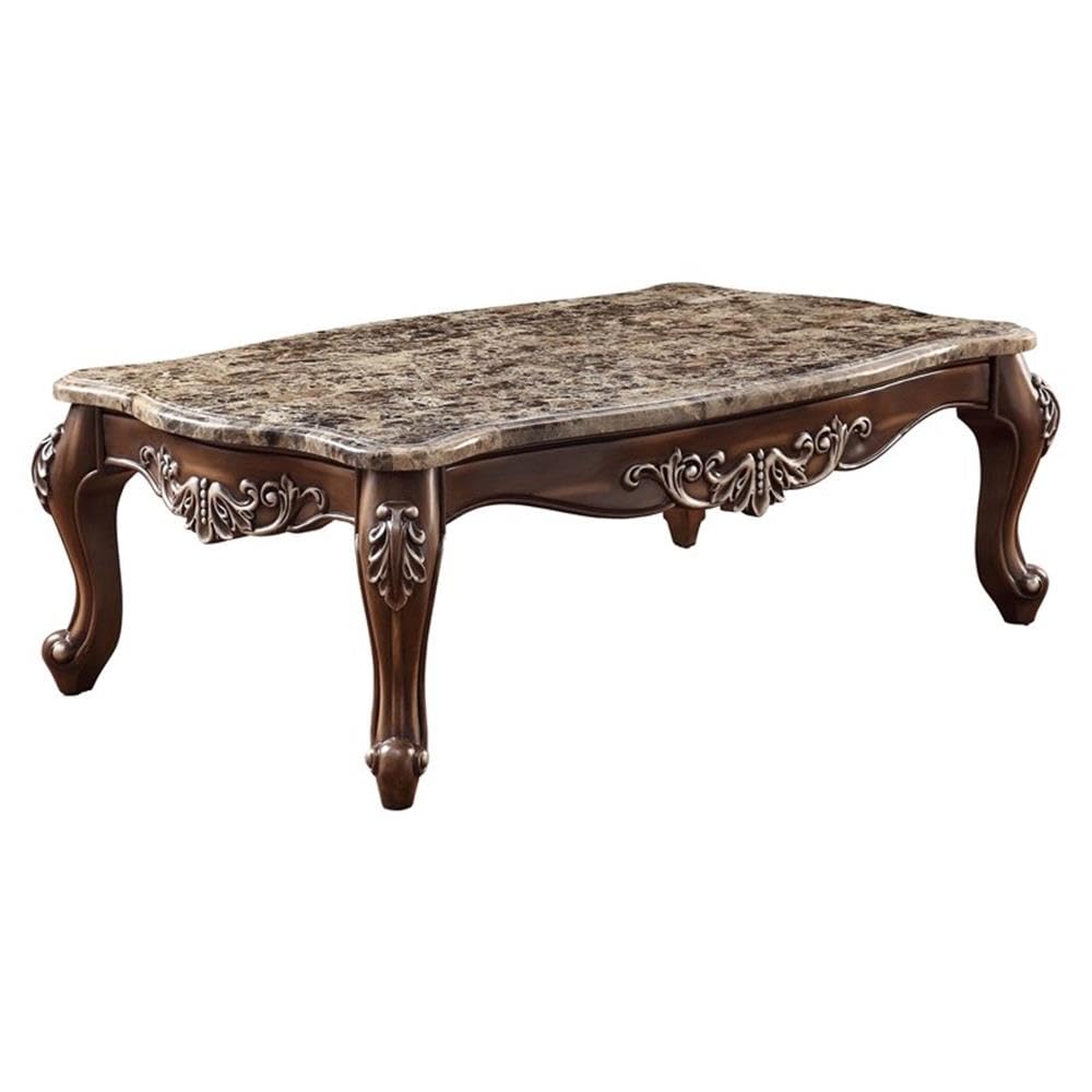Acme Latisha Rectangular Wooden Coffee Table - Marble Top with Antique Oak Base | Perfect for Living Room, Lounge & Home Decor