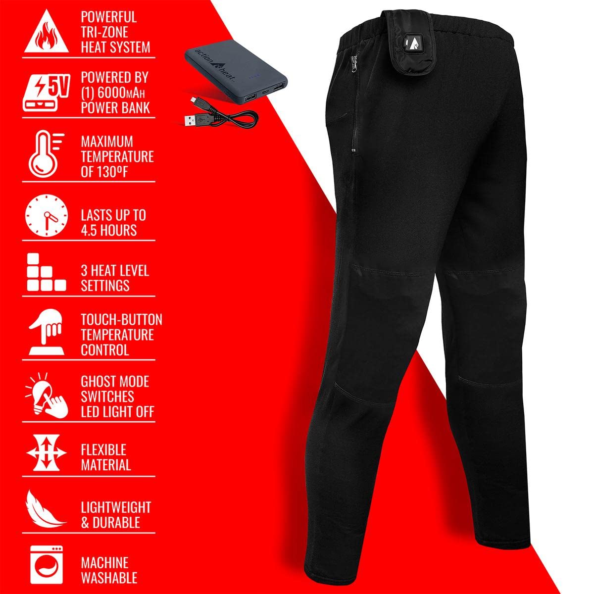 ActionHeat 5V Battery Heated Pants for Women with 3 Heat Zones - Warm Base Layer for Winter Sports & Outdoor Activities | Perfect for Camping, Skiing, Hunting, Fishing, Golf & Cold Weather Adventures