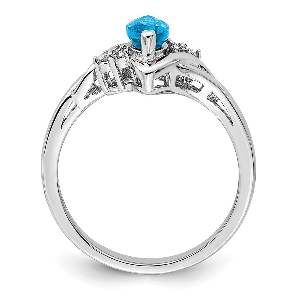 Diamond2Deal 925 Sterling Silver Diamond & Blue Topaz Engagement Ring - 0.59ct Round Cut Wedding Band for Women - Perfect for Proposals, Anniversaries & Bridal Jewelry Gifts