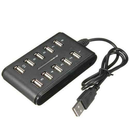 10-Port USB 2.0 Hub with Blue LED Lights - High-Speed Data Transfer & Charging Station for Laptop, PC, Mac, Gaming Setup & Home Office