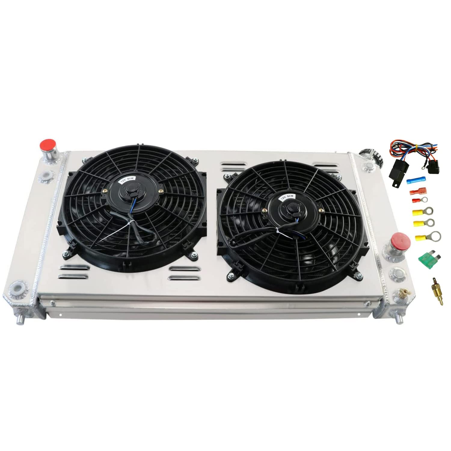 1994-2005 Chevy Blazer S10 GMC Jimmy Sonoma Oldsmobile Bravada Isuzu Hombre 4.3L V6 Aluminum Radiator with Fan Shroud & Thermostat Kit - Direct Fit Replacement for Improved Engine Cooling - Perfect for Off-Roading, Towing & Daily Driving