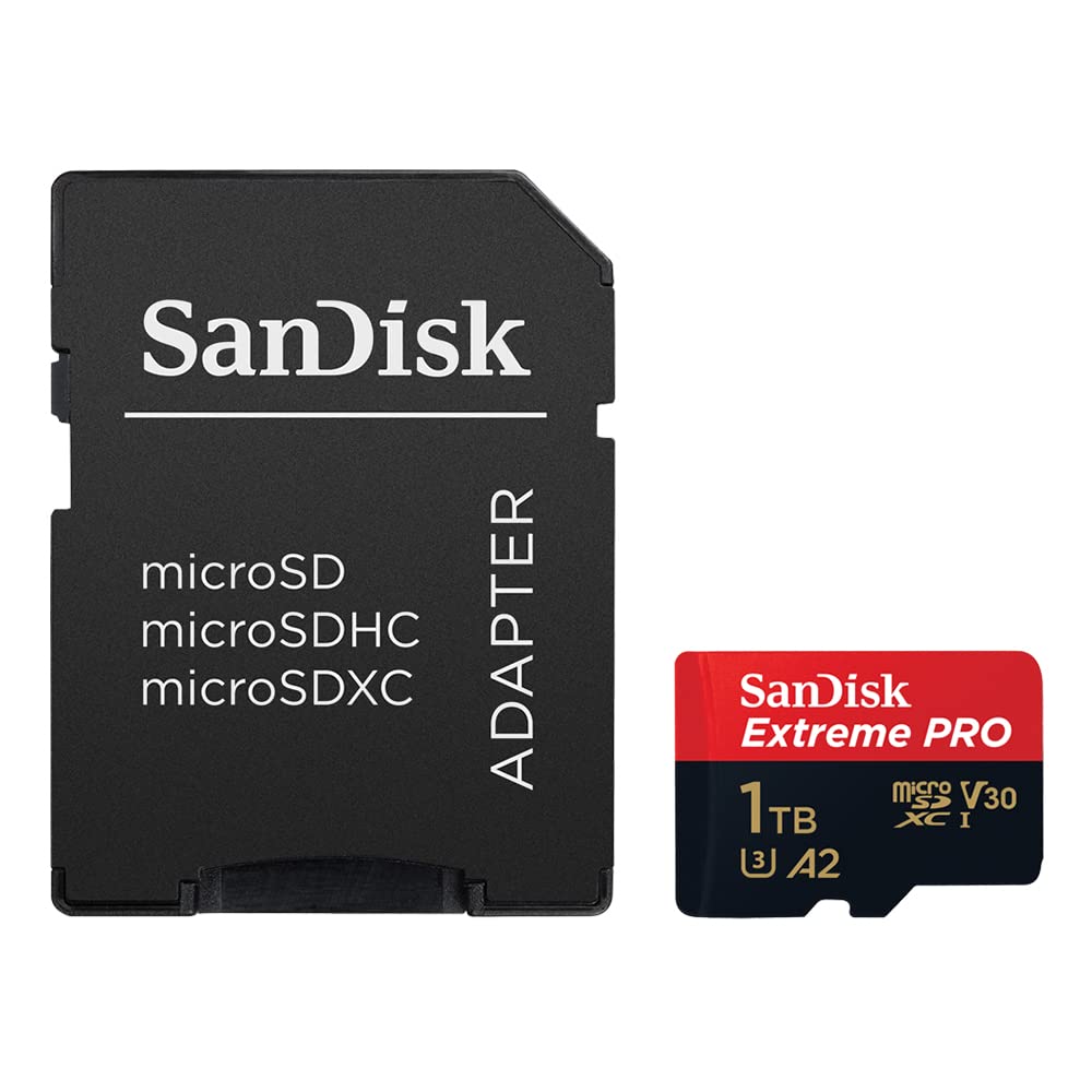SanDisk Extreme PRO 1TB microSDXC UHS-I Memory Card with Adapter & RescuePRO Deluxe - A2, Class 10, V30, U3, 200MB/s - Perfect for Smartphones, Action Cameras, Drones, and 4K Video Recording