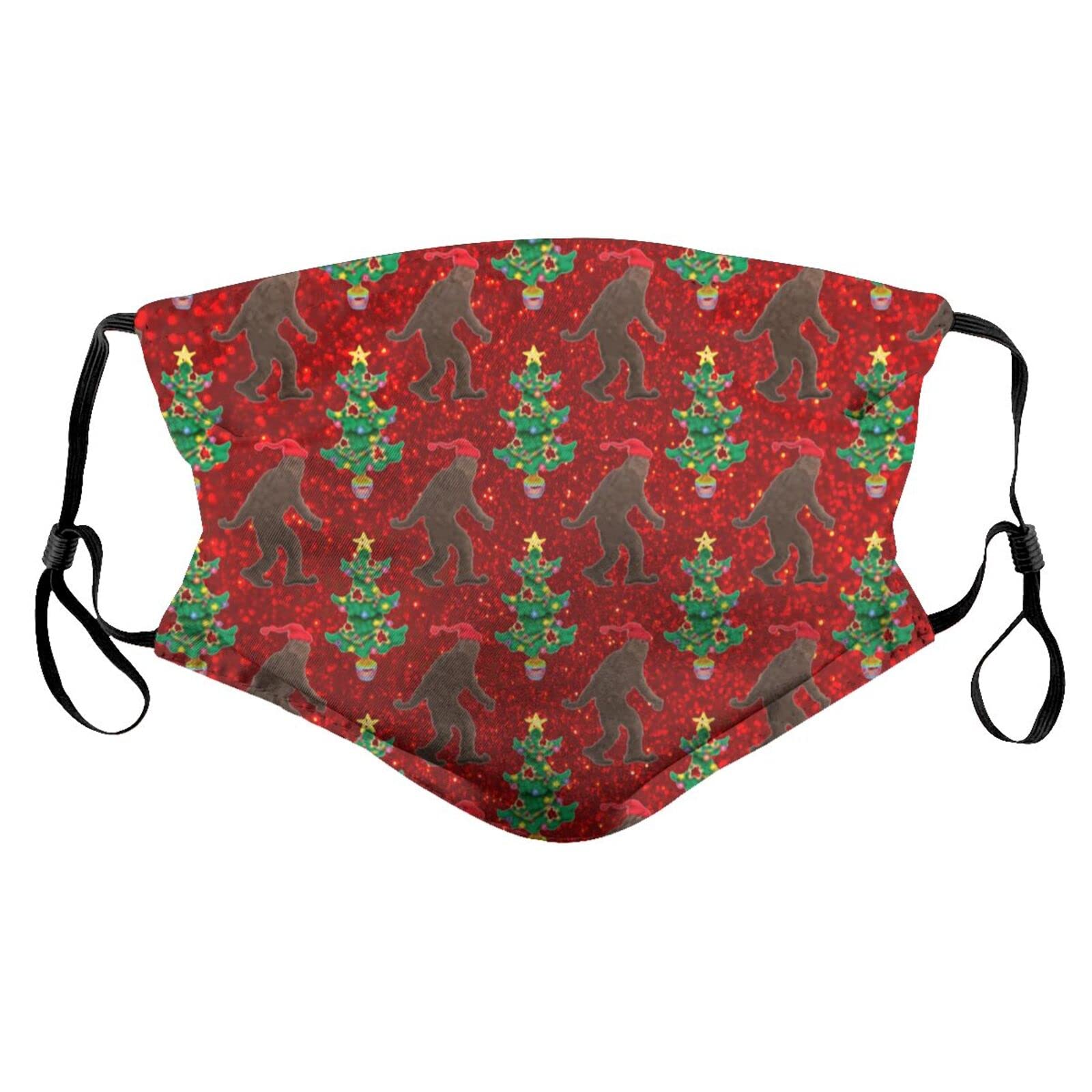 Reusable Washable Face Mask with 2 Replaceable Filters - Christmas Yeti Bigfoot Forest Design - Breathable Comfort for Daily Use & Outdoor Activities
