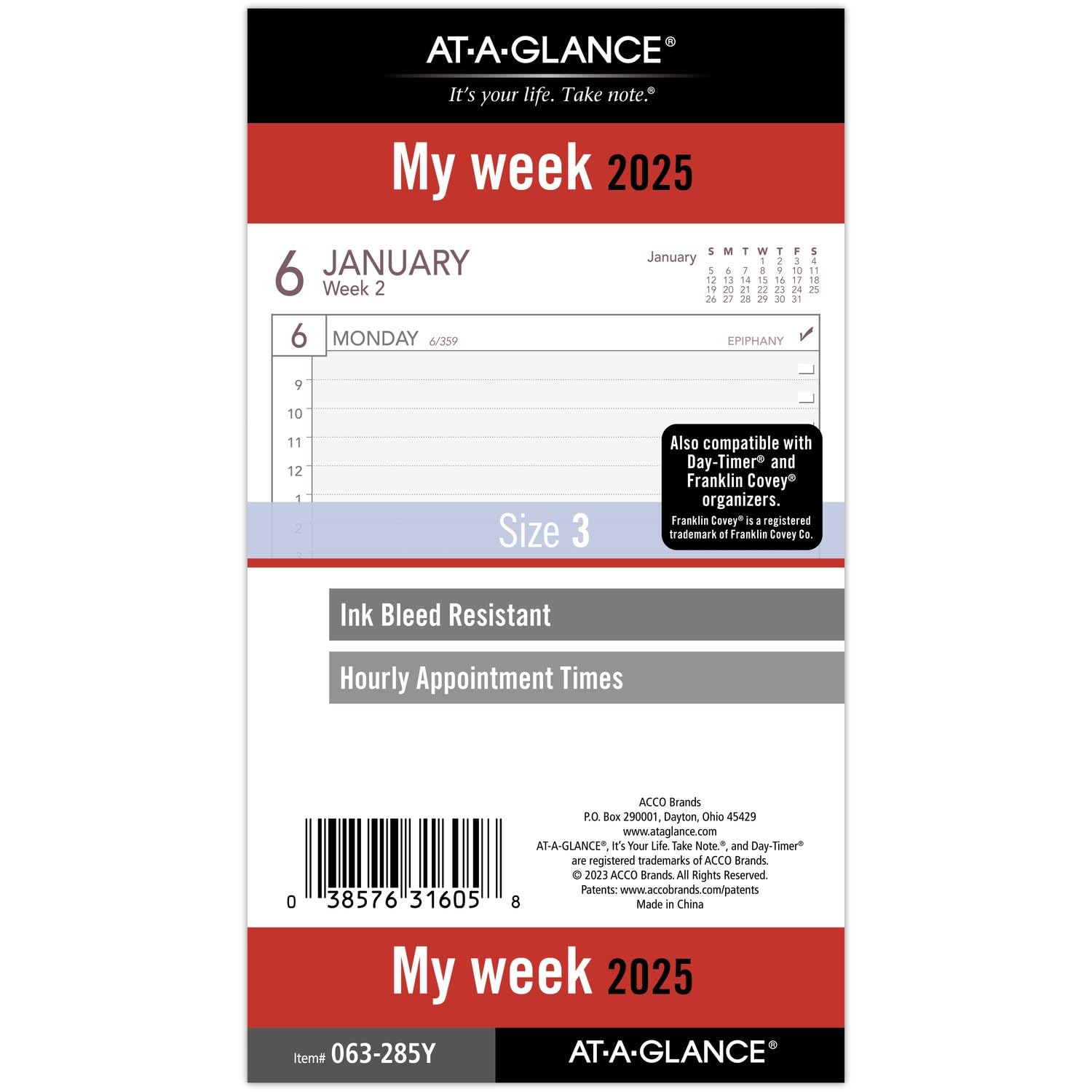 AT-A-GLANCE 2025 Weekly Planner Refill - 3.75
