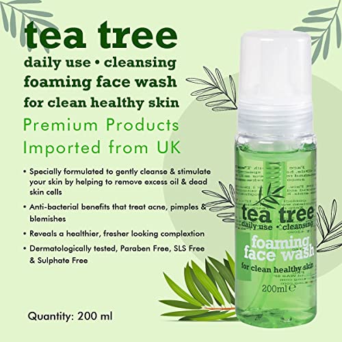 XPEL Tea Tree Foaming Face Wash for Acne & Pimple Treatment - 200ml Oil-Free Facial Cleanser for All Skin Types | Paraben-Free, Deep Cleansing for Clear Skin | Perfect for Daily Skincare Routine & Travel