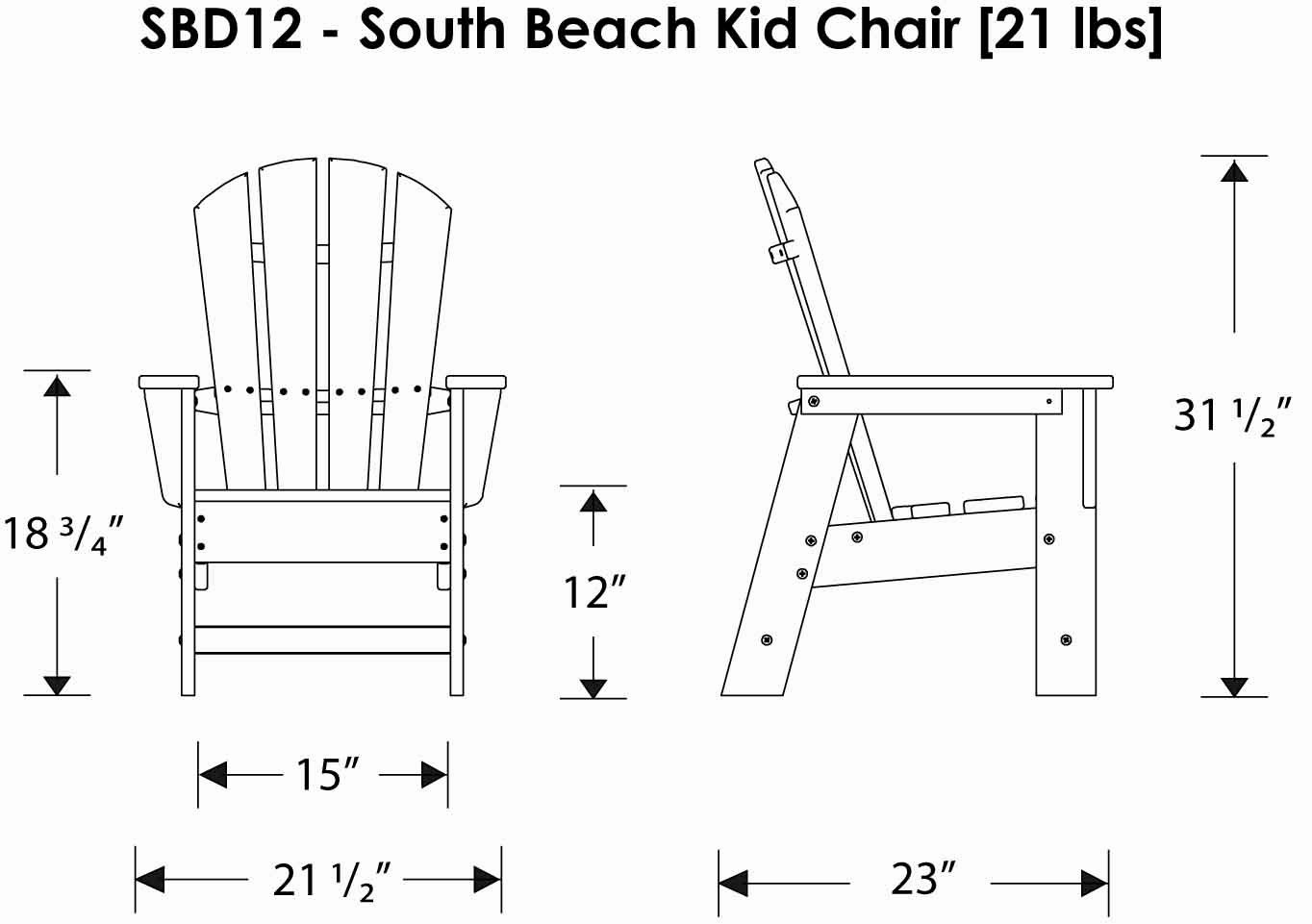 POLYWOOD SBD12GR South Beach Kid Chair - Durable Outdoor Plastic Adirondack Chair for Children, Green - Perfect for Backyard, Poolside & Beach Use