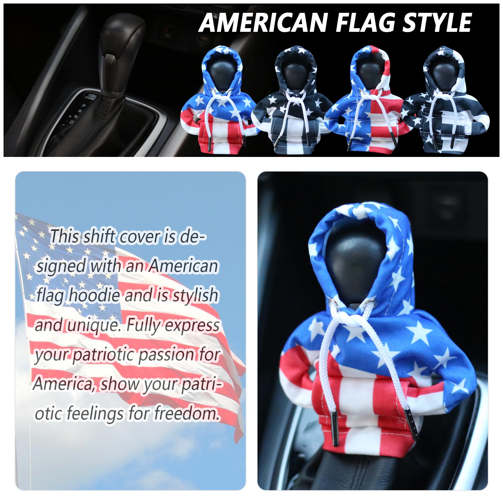 American Flag Car Gear Shift Cover - Universal Shift Knob Hoodie for Cars, Trucks & SUVs | Funny & Stylish Interior Accessory (Black/White) - Perfect for Patriotic Drivers & Road Trips
