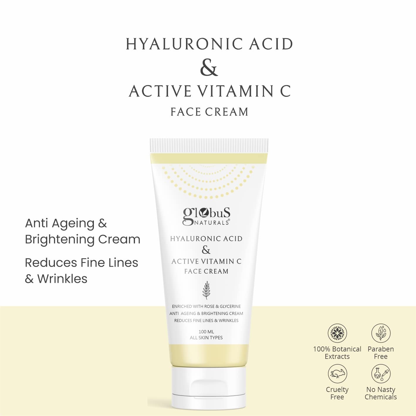 Globus Naturals Vitamin C & Hyaluronic Acid Anti-Aging Face Care Set - Brightening Facial Wash, Moisturizing Cream & Exfoliating Scrub (3-Piece Skincare Routine for Glowing Skin) - Perfect for Morning & Night Use, Travel-Friendly Skincare Kit